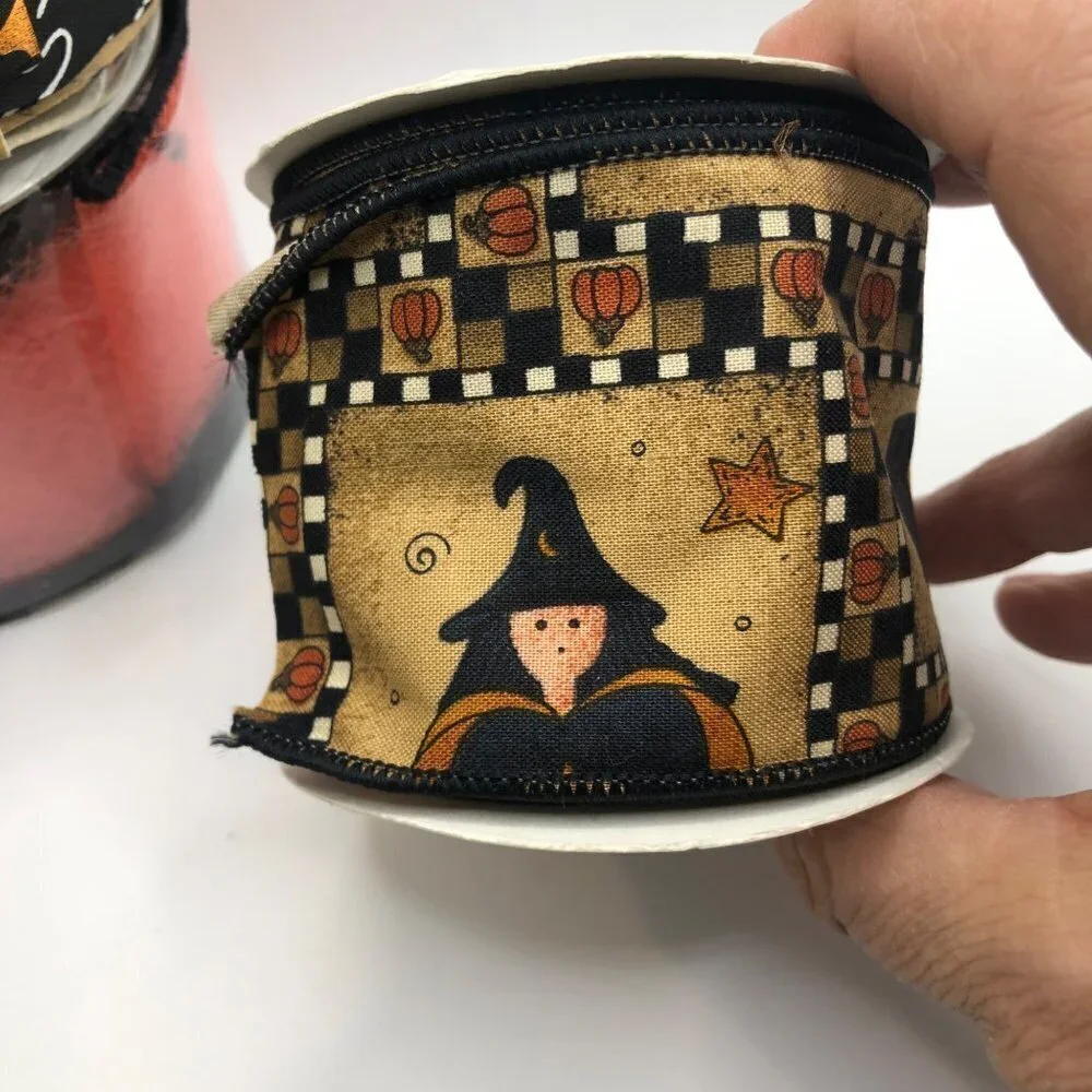 VINTAGE Halloween Crafting Ribbon Lot of 4 Wide Cat Spiderweb Witch Foil  NWT - Picture 6 of 12